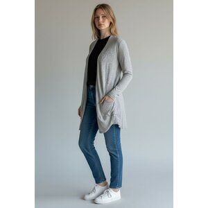 Maurices Chic Cardigan Sweater Knit S Gray Open Front Long Linen Blend Cozy
